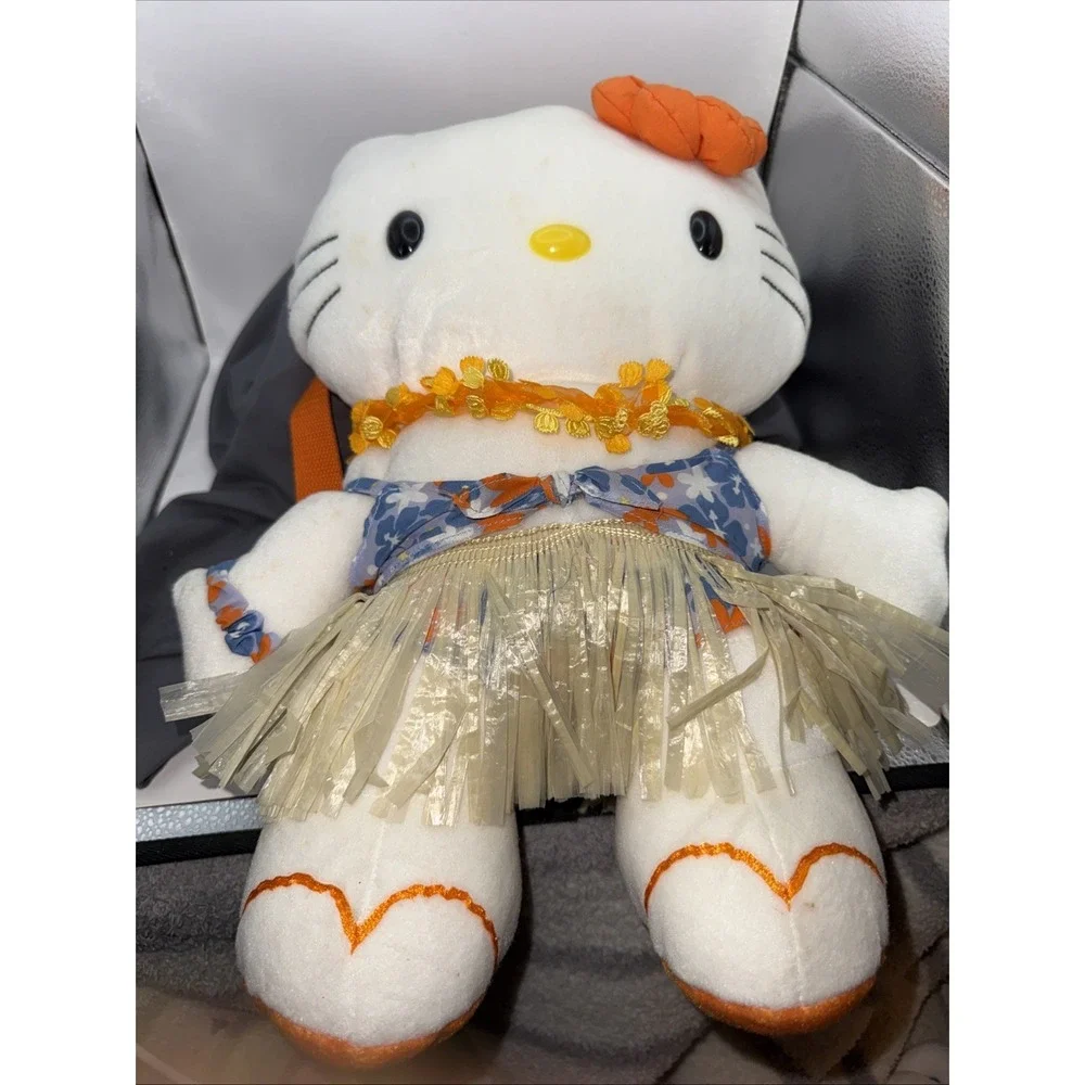 Vintage Sanrio Hello Kitty Hawaiian  Plush Backpack  White W/Orange Pre Owned